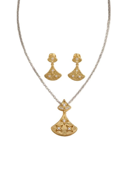 “Gold Plated Fan Design Necklace Set for Women – Party & Wedding Wear” - IHSJ.pk