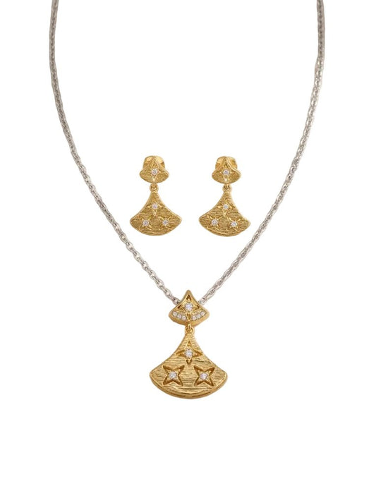 “Gold Plated Fan Design Necklace Set for Women – Party & Wedding Wear” - IHSJ.pk