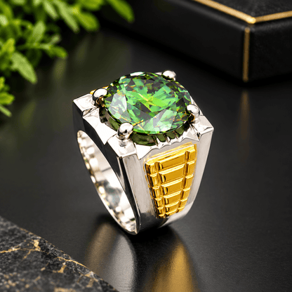 Handmade 925 Silver Moissanite Ring with Gold Laser Detailing | Certified Stone - IHSJ.pk