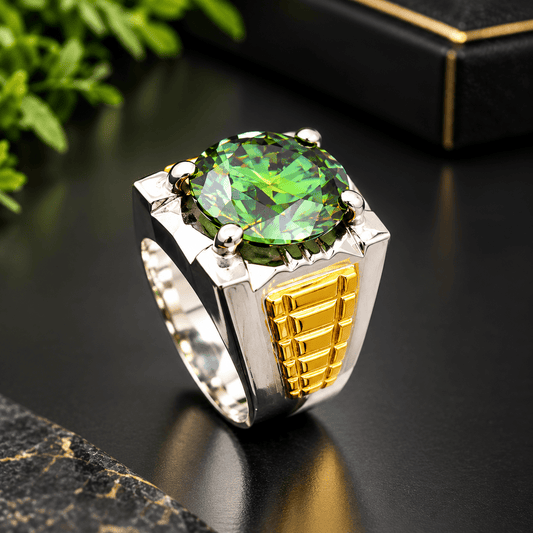 Handmade 925 Silver Moissanite Ring with Gold Laser Detailing | Certified Stone - IHSJ.pk