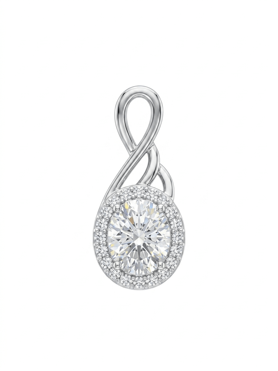 Infinity Twist Halo Diamond Pendant Necklace – 925 Sterling Silver - IHSJ.pk