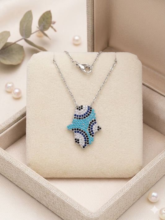 Luxury Hand of Fatima Charm Chain - 100% Authentic 925 Silver Turquoise Jewelry - IHSJ.pk