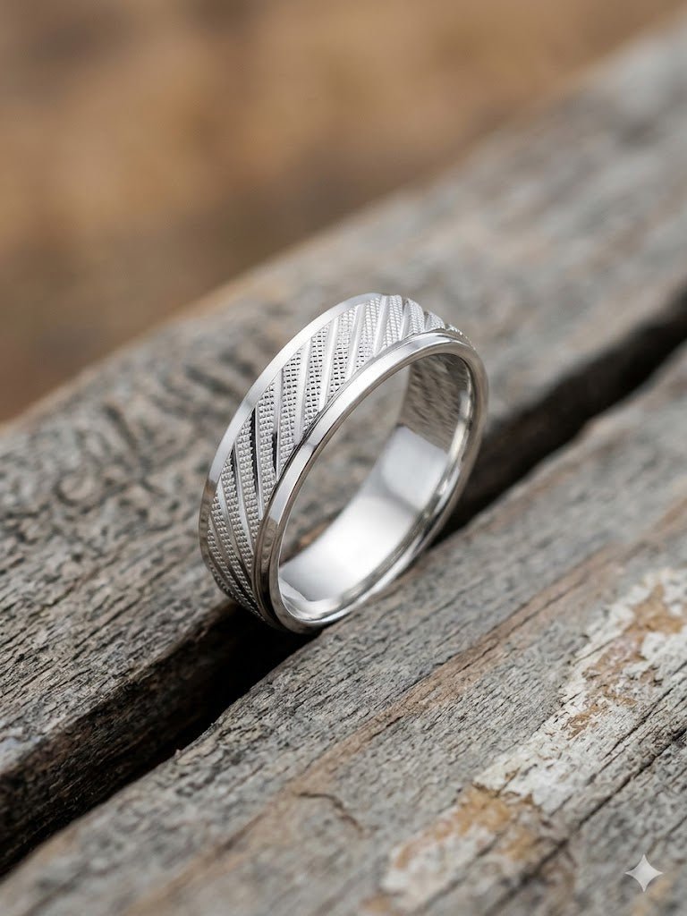 Men's 925 Sterling Silver Textured Ring | Gents Wedding Band - IHSJ.pk
