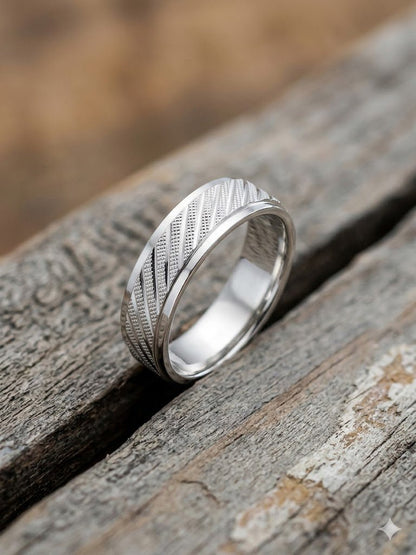 Men's 925 Sterling Silver Textured Ring | Gents Wedding Band - IHSJ.pk
