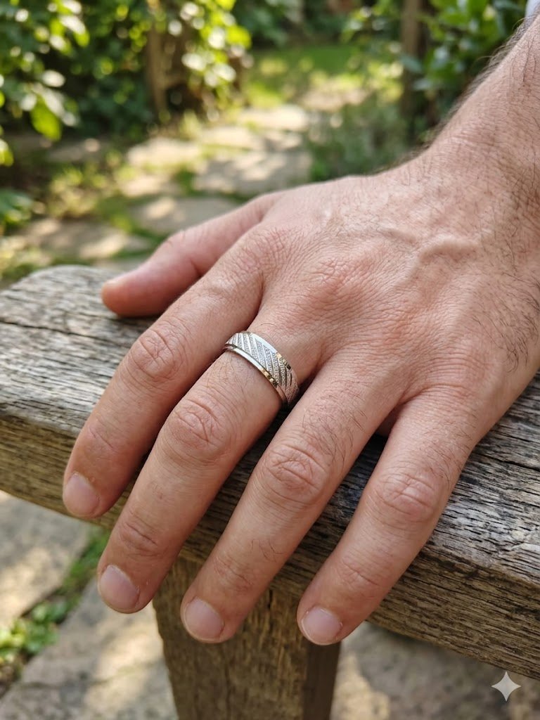 Men's 925 Sterling Silver Textured Ring | Gents Wedding Band - IHSJ.pk