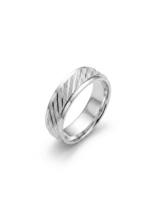 Men's 925 Sterling Silver Textured Ring | Gents Wedding Band - IHSJ.pk