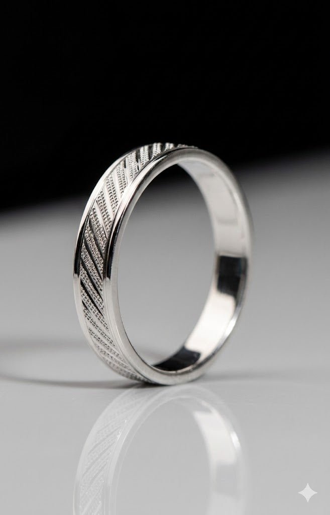 Men's 925 Sterling Silver Textured Ring | Gents Wedding Band - IHSJ.pk