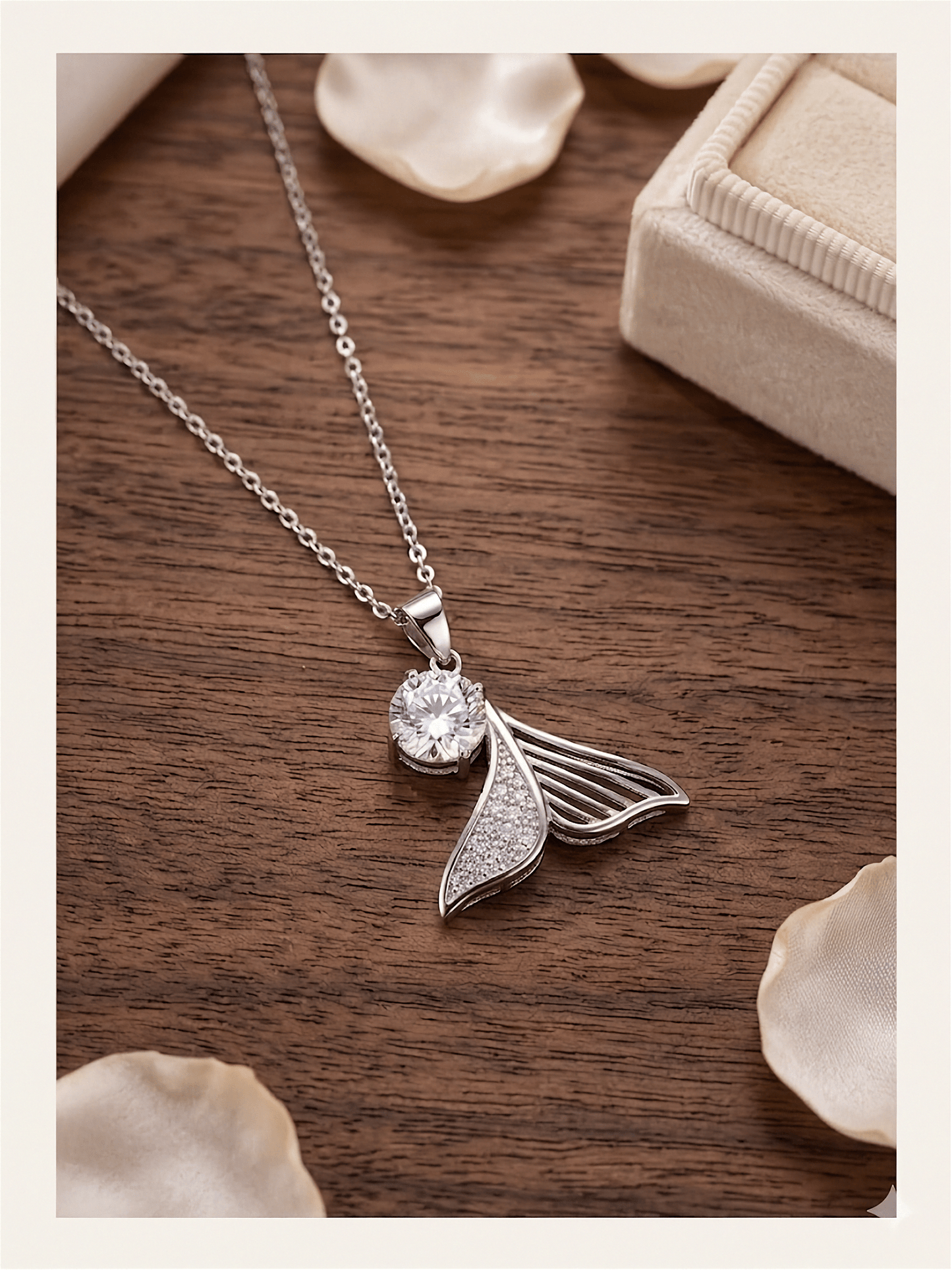 Mermaid Tail with Sparkling Zircon Stone 925 Silver Necklace - IHSJ.pk