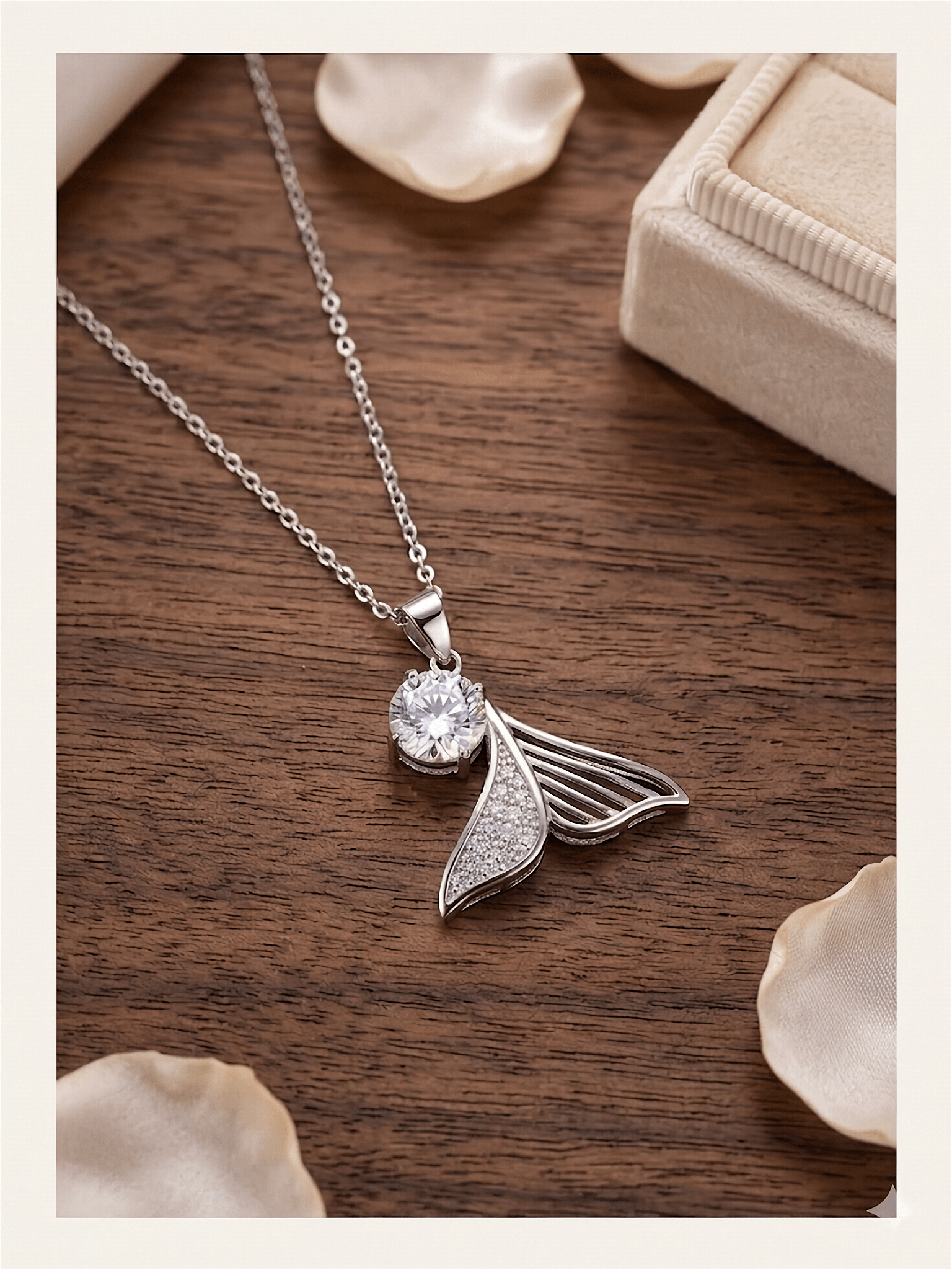 Mermaid Tail with Sparkling Zircon Stone 925 Silver Necklace - IHSJ.pk