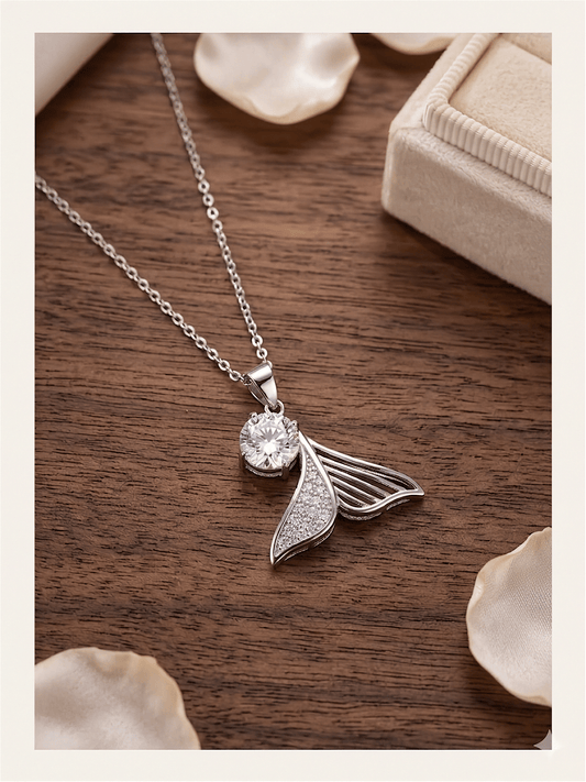 Mermaid Tail with Sparkling Zircon Stone 925 Silver Necklace - IHSJ.pk