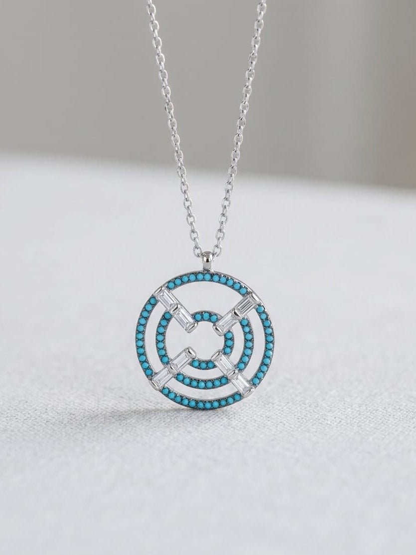 Modern 925 Sterling Silver Circular Turquoise Geometric Necklace - IHSJ.pk