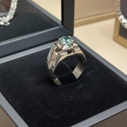 Moissanite Gemstone Handmade Silver Men Ring - IHSJ.pk