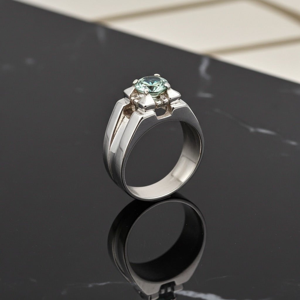 Moissanite Gemstone Handmade Silver Men Ring - IHSJ.pk