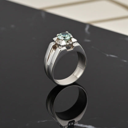 Moissanite Gemstone Handmade Silver Men Ring - IHSJ.pk