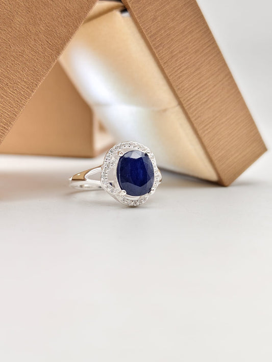 Neelam Gemstone 925 Silver RIng For Ladies - IHSJ.pk