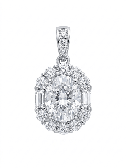 Oval Halo Baguette Pendant - 925 sterling silver pendant - IHSJ.pk