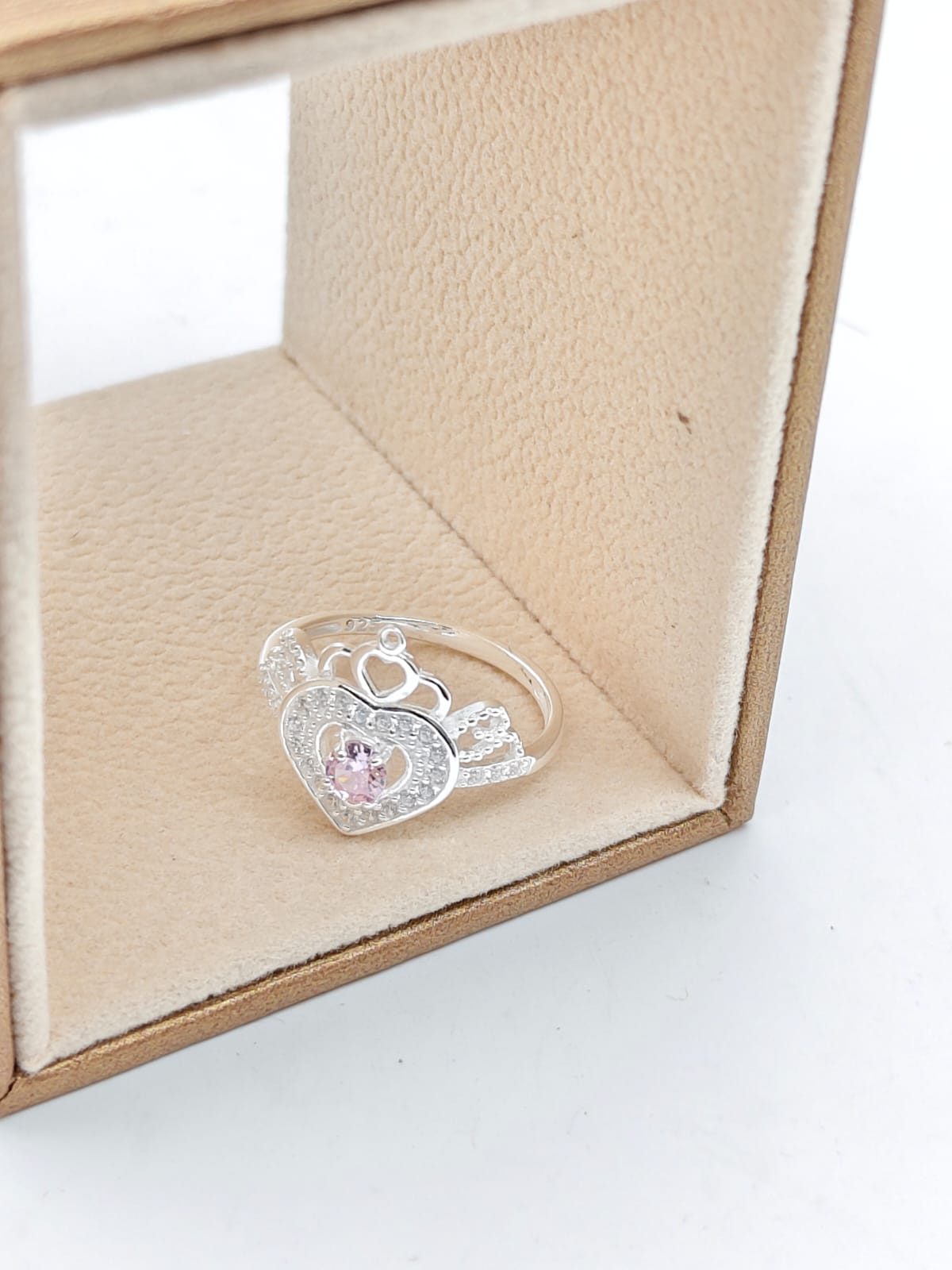 Pure 925 Silver Pink Heart Crown Ring – Latest Trending Design for Her - IHSJ.pk