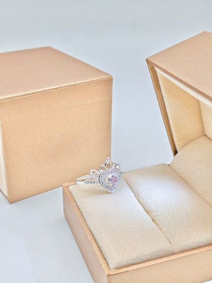 Pure 925 Silver Pink Heart Crown Ring – Latest Trending Design for Her - IHSJ.pk