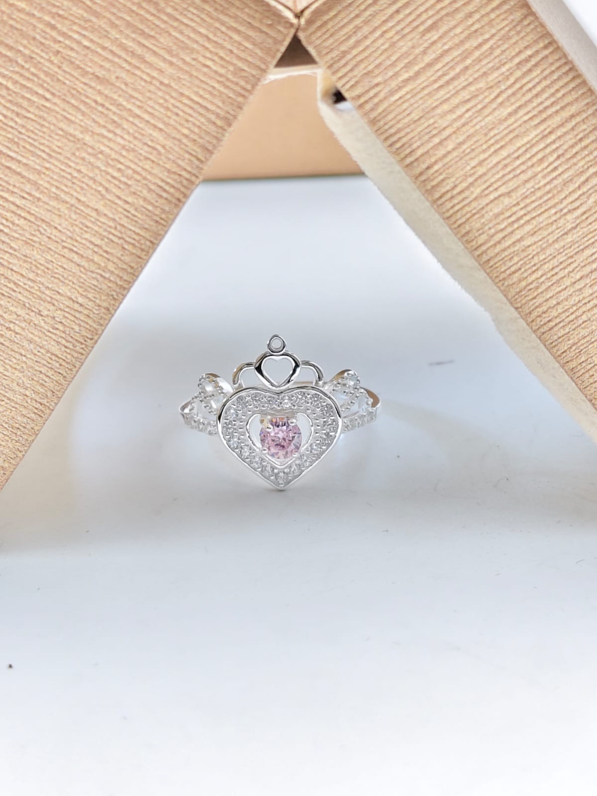 Pure 925 Silver Pink Heart Crown Ring – Latest Trending Design for Her - IHSJ.pk