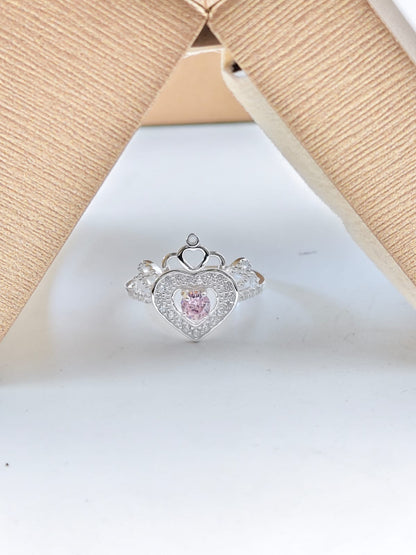 Pure 925 Silver Pink Heart Crown Ring – Latest Trending Design for Her - IHSJ.pk