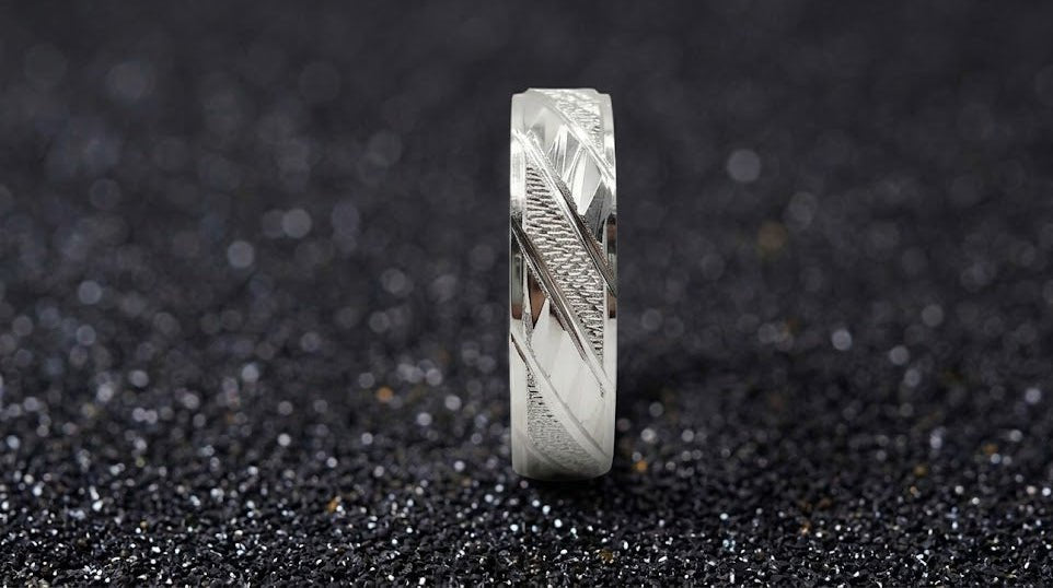 Pure Chandi Diagonal Cut Ring for Men - 925 Sterling Silver Gents Chala - IHSJ.pk