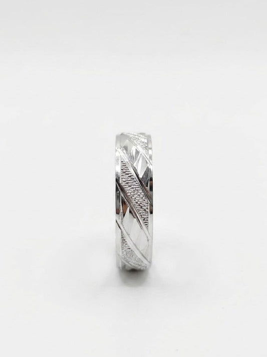 Pure Chandi Diagonal Cut Ring for Men - 925 Sterling Silver Gents Chala - IHSJ.pk