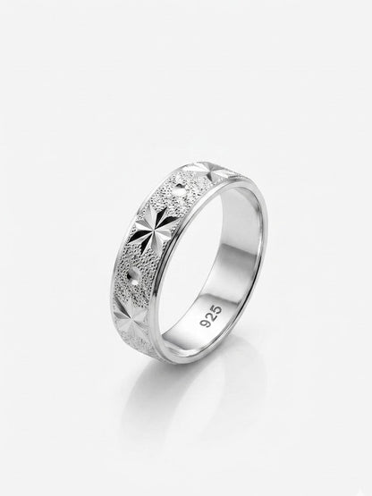 Pure Chandi Star Design Ring for Men - 925 Sterling Silver Frosted Chala - IHSJ.pk
