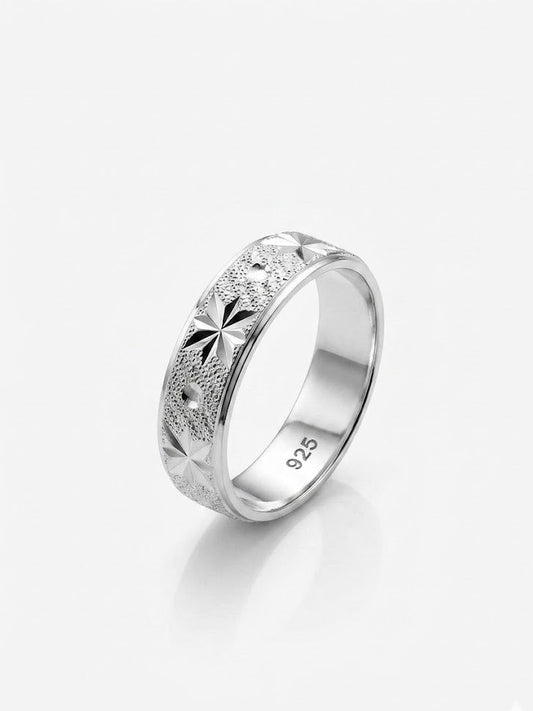 Pure Chandi Star Design Ring for Men - 925 Sterling Silver Frosted Chala - IHSJ.pk