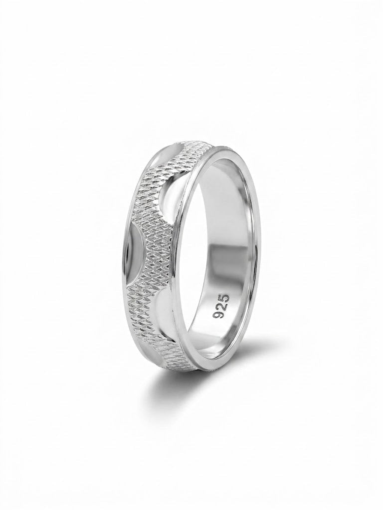 Pure Chandi Textured Design Ring for Men - 925 Sterling Silver Gents Chala - IHSJ.pk