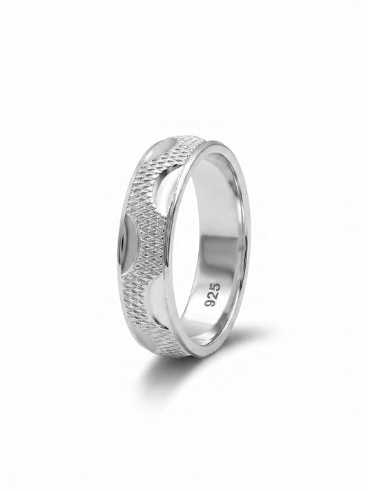Pure Chandi Textured Design Ring for Men - 925 Sterling Silver Gents Chala - IHSJ.pk