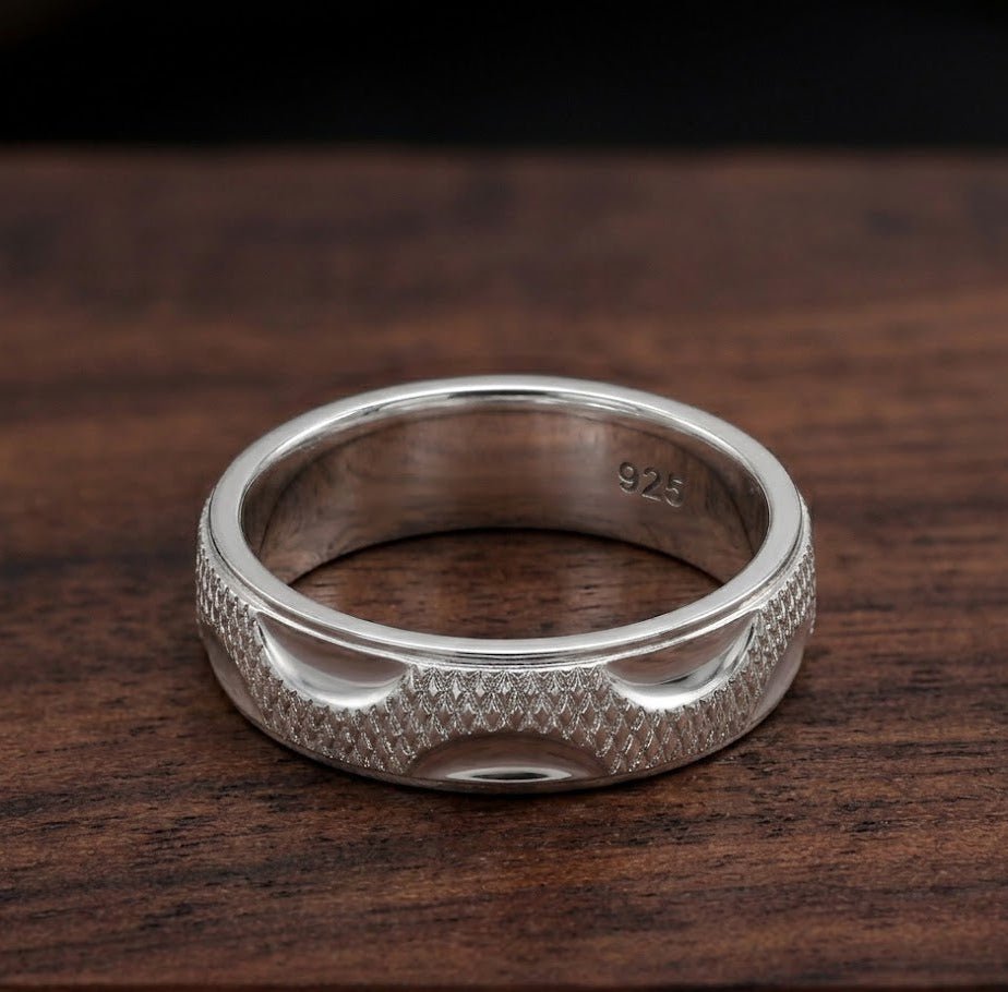 Pure Chandi Textured Design Ring for Men - 925 Sterling Silver Gents Chala - IHSJ.pk