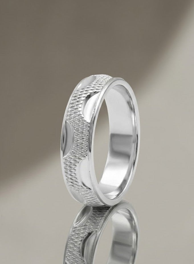 Pure Chandi Textured Design Ring for Men - 925 Sterling Silver Gents Chala - IHSJ.pk