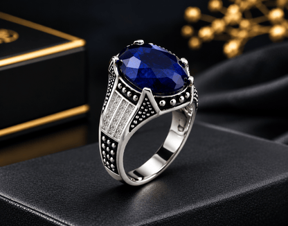 Real Neelam Stone Ring in 925 Sterling Silver – White Polish - IHSJ.pk