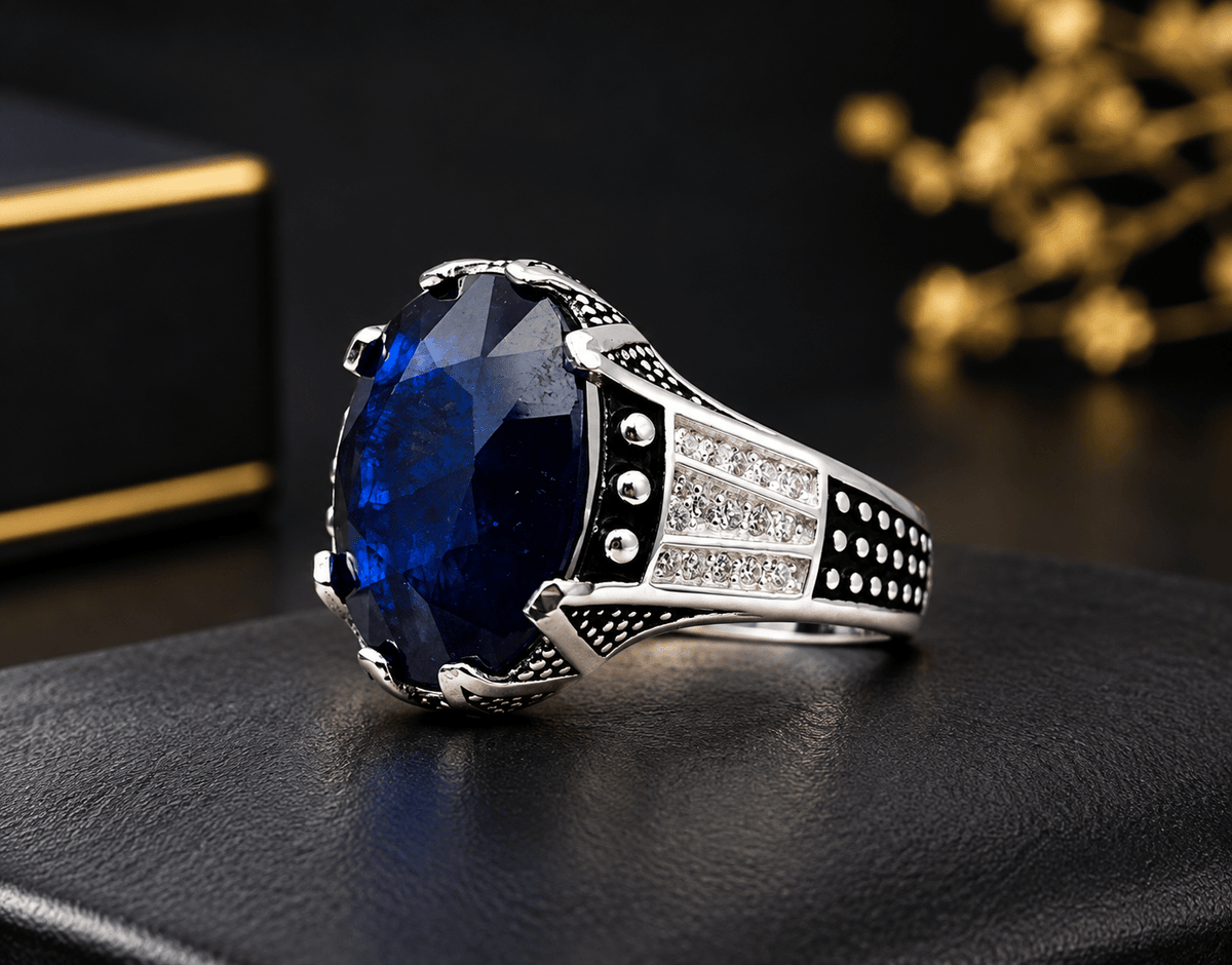 Real Neelam Stone Ring in 925 Sterling Silver – White Polish - IHSJ.pk