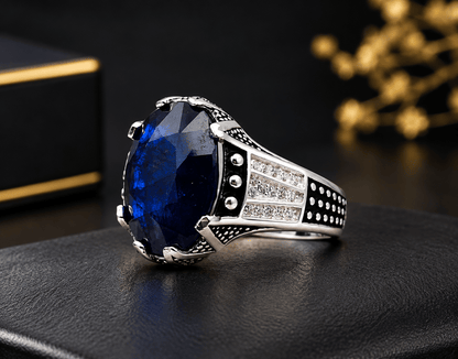 Real Neelam Stone Ring in 925 Sterling Silver – White Polish - IHSJ.pk