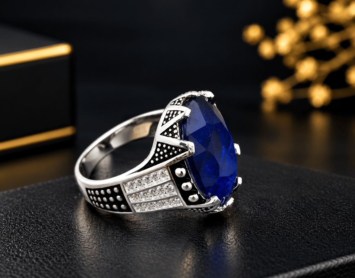 Real Neelam Stone Ring in 925 Sterling Silver – White Polish - IHSJ.pk