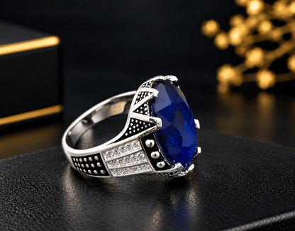 Real Neelam Stone Ring in 925 Sterling Silver – White Polish - IHSJ.pk