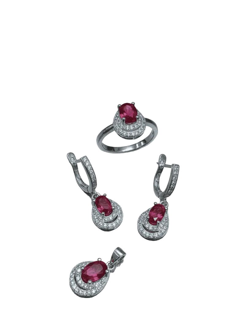 Red Gemstone silver pendent set - IHSJ.pk