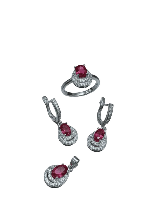 Red Gemstone silver pendent set - IHSJ.pk