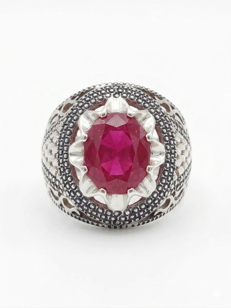 Ruby Yaqoot Silver Ring - IHSJ.pk