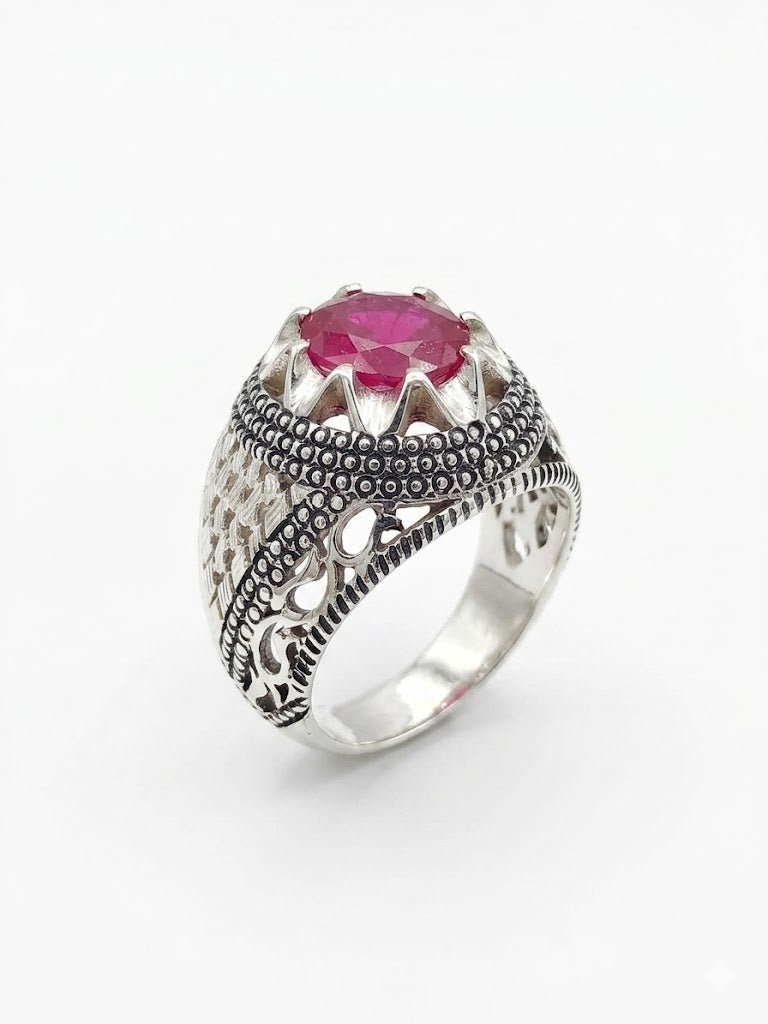 Ruby Yaqoot Silver Ring - IHSJ.pk