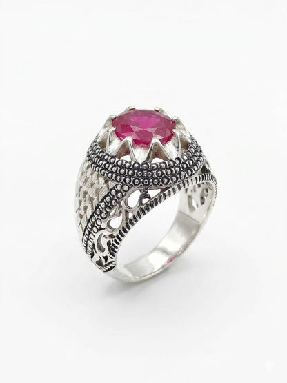 Ruby Yaqoot Silver Ring - IHSJ.pk