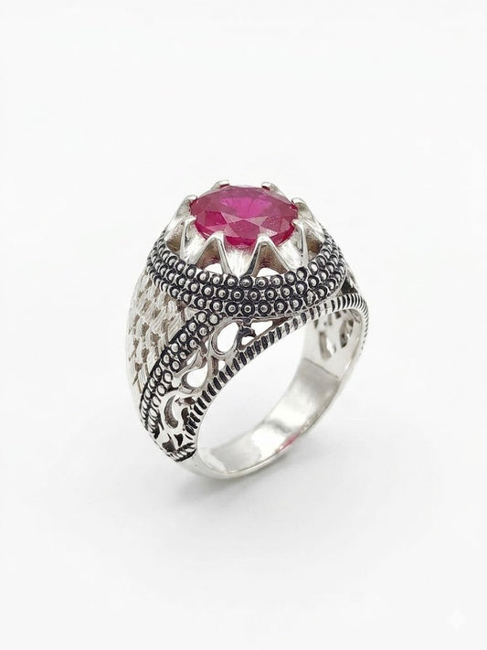 Ruby Yaqoot Silver Ring - IHSJ.pk