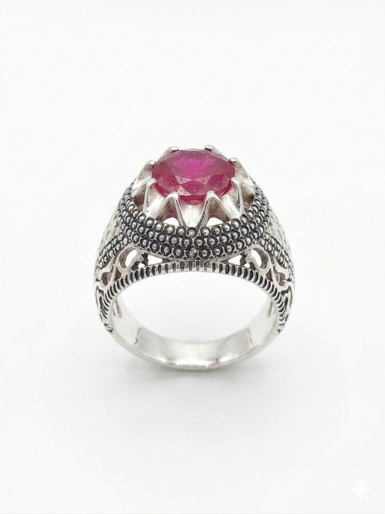 Ruby Yaqoot Silver Ring - IHSJ.pk
