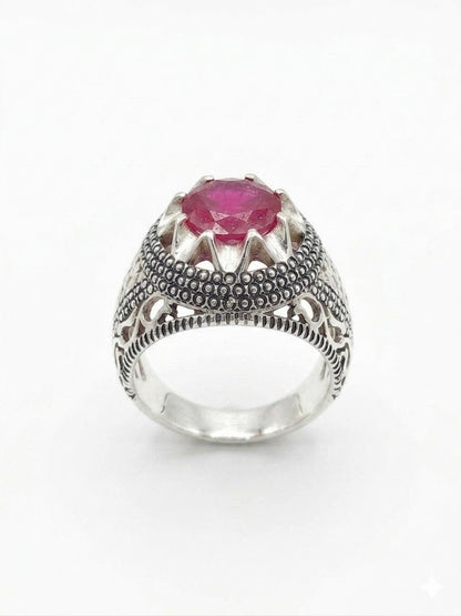 Ruby Yaqoot Silver Ring - IHSJ.pk