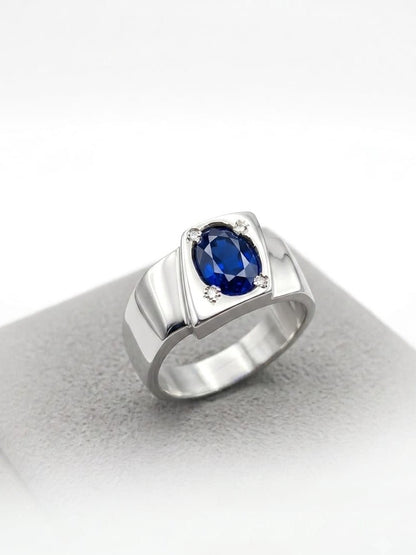 Silver Royal Blue Sapphire Men's Ring - IHSJ.pk