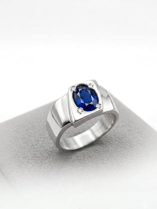 Silver Royal Blue Sapphire Men's Ring - IHSJ.pk