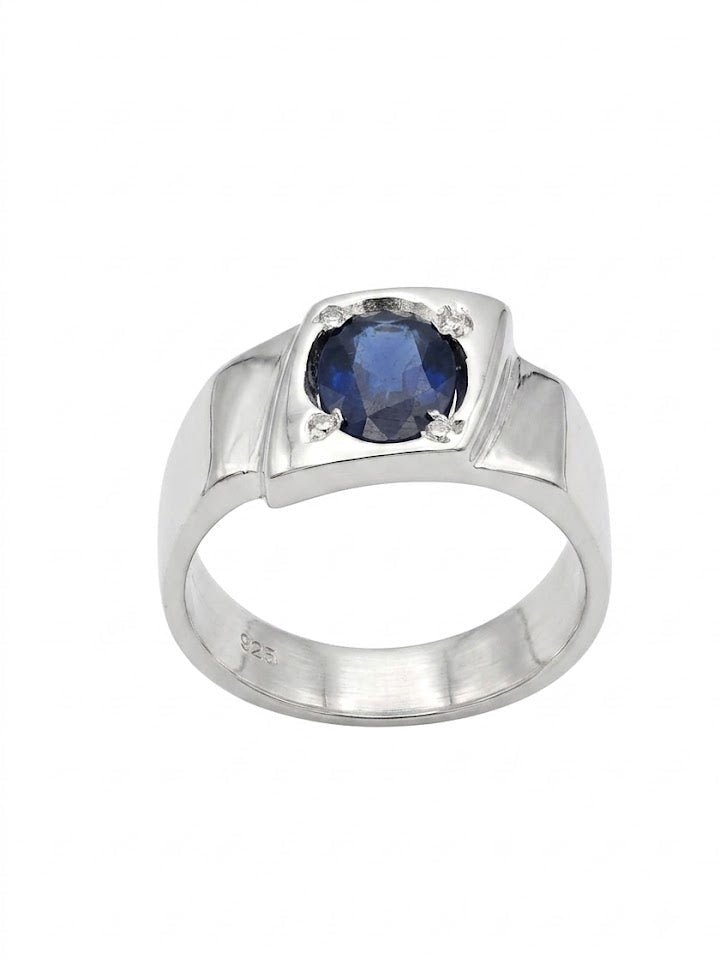Silver Royal Blue Sapphire Men's Ring - IHSJ.pk
