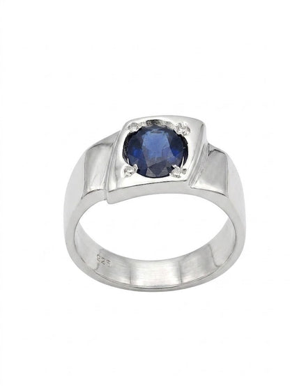 Silver Royal Blue Sapphire Men's Ring - IHSJ.pk