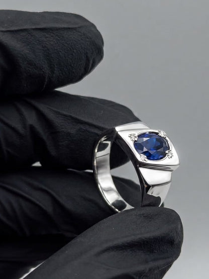 Silver Royal Blue Sapphire Men's Ring - IHSJ.pk